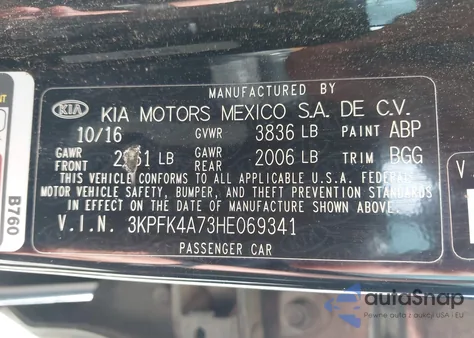 2017 Kia Forte Lx из США, поврежденный, VIN 3KPFK4A73HE069341